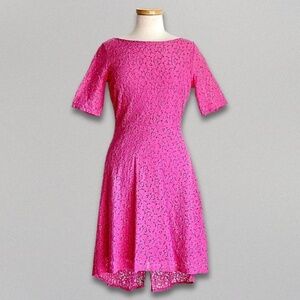 Betsey Johnson Floral Lace Dress Fit & Flare Cutout Back Short Sleeve Pink 6 NWT